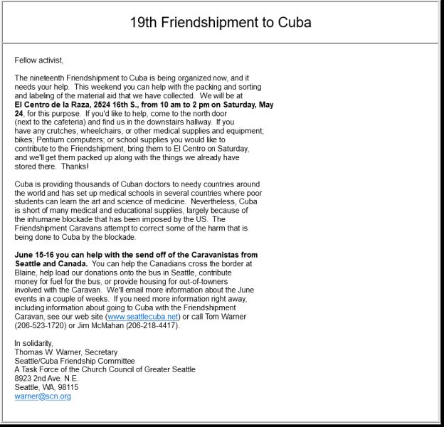 19th Friendshipment to Cuba