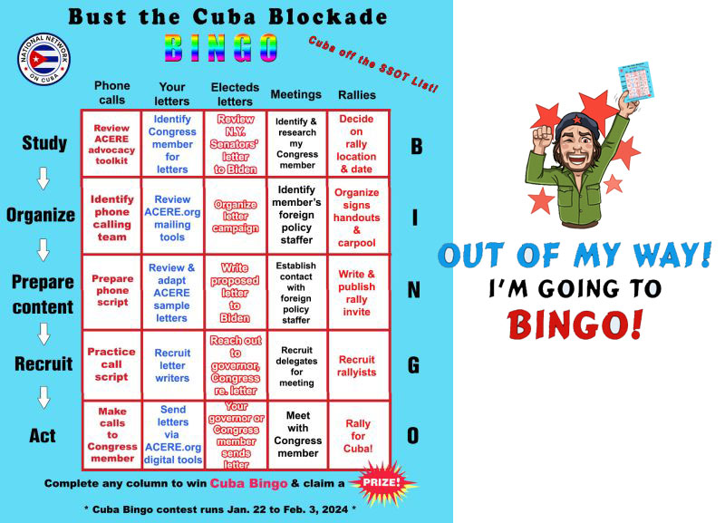 Bust the Blockade Cuba Bingo!